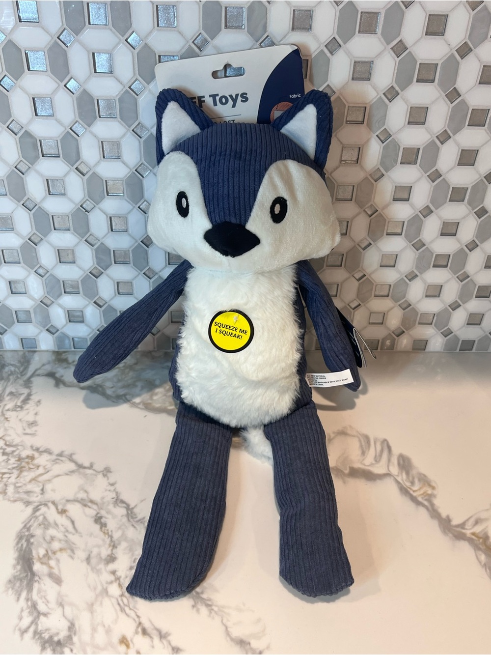 TUFF Toys Blue Fox Dog Toy Plush Squeaky Durable Pet Chew Play Toy 12”